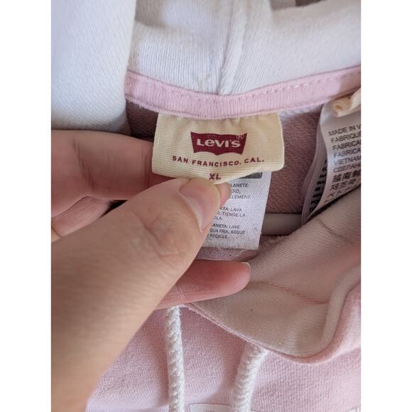 Levis Cropped Hoodie Sweatshirt Womens XL Baby Pink Drawstring Preppy - Picture 15 of 16